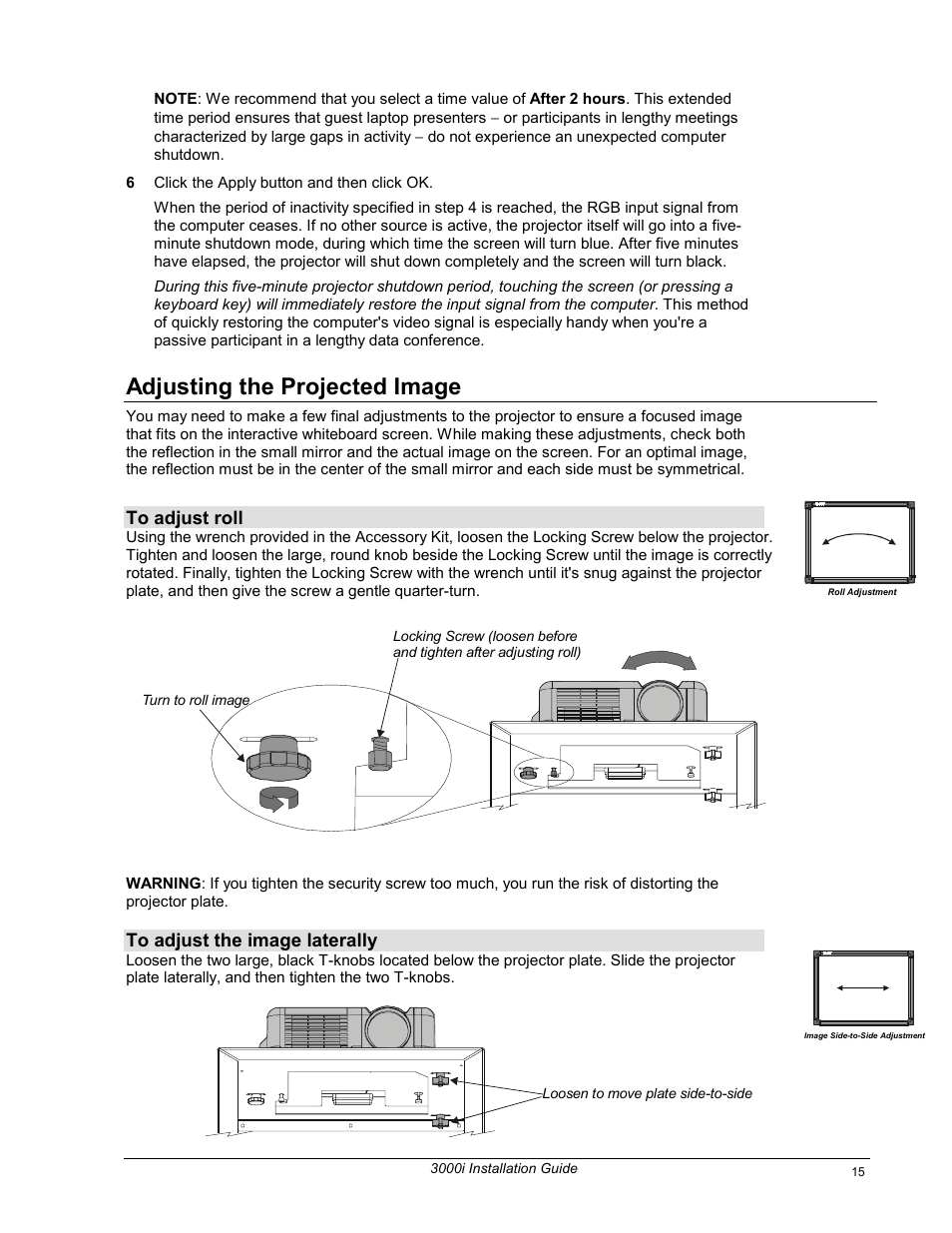 Adjusting the projected image | Smart Technologies 3000i User Manual | Page 23 / 62