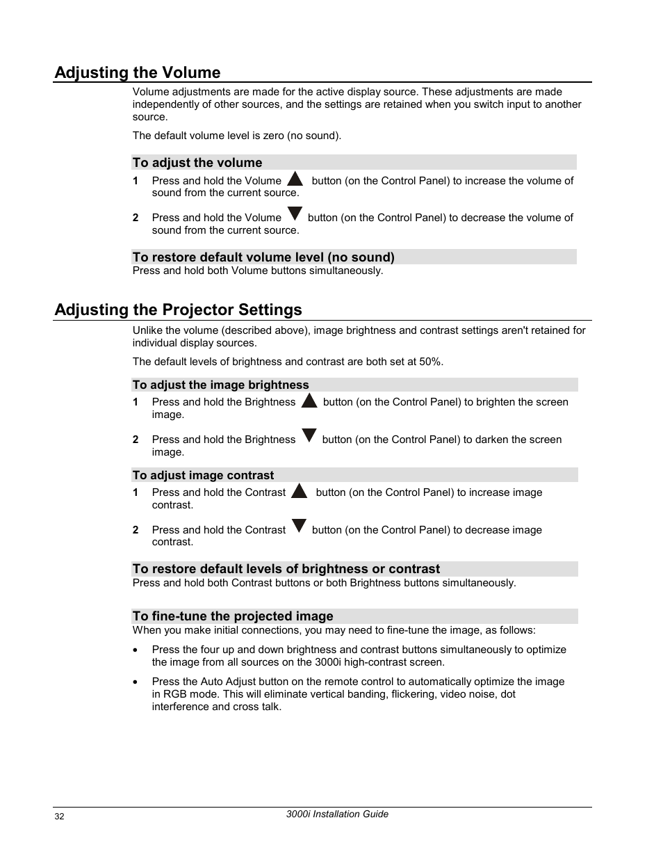 Adjusting the volume, Adjusting the projector settings | Smart Technologies 3000i User Manual | Page 40 / 62