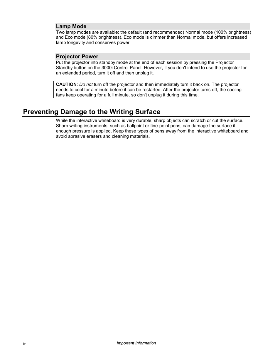 Preventing damage to the writing surface | Smart Technologies 3000i User Manual | Page 6 / 62