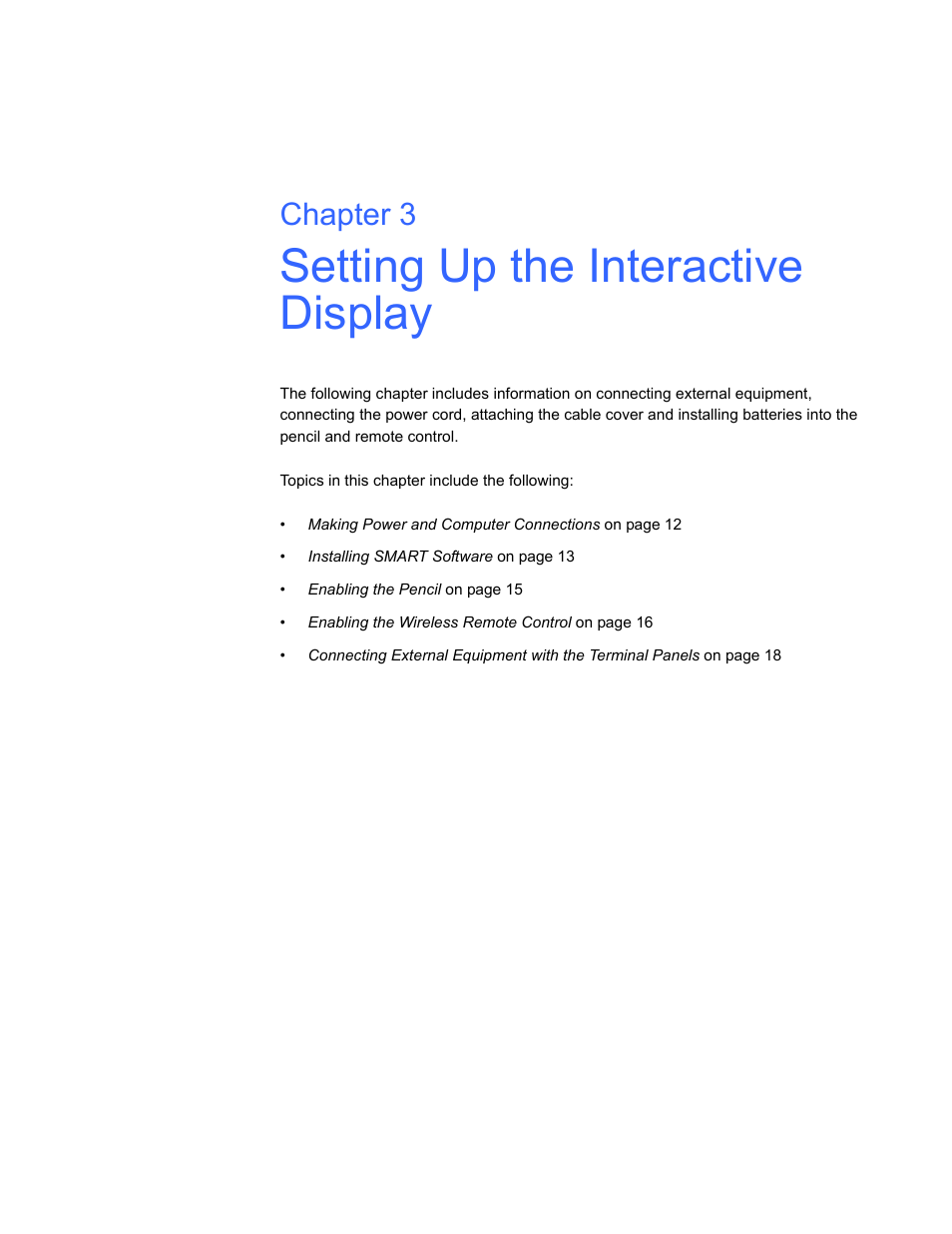 Setting up the interactive display, Chapter 3 | Smart Technologies SBID Interactive Display 6052i User Manual | Page 19 / 62