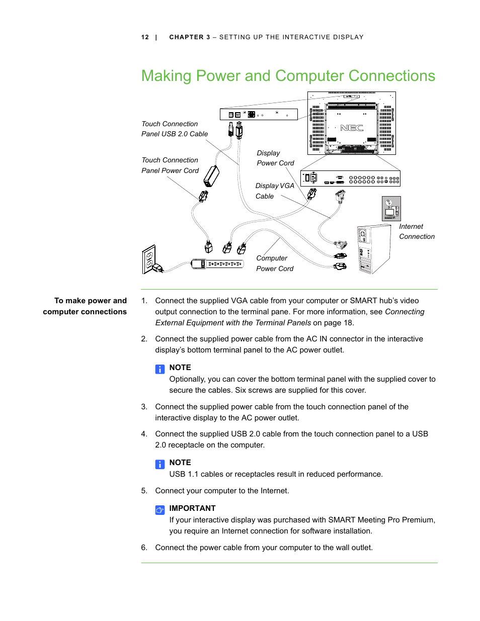 Making power and computer connections | Smart Technologies SBID Interactive Display 6052i User Manual | Page 20 / 62