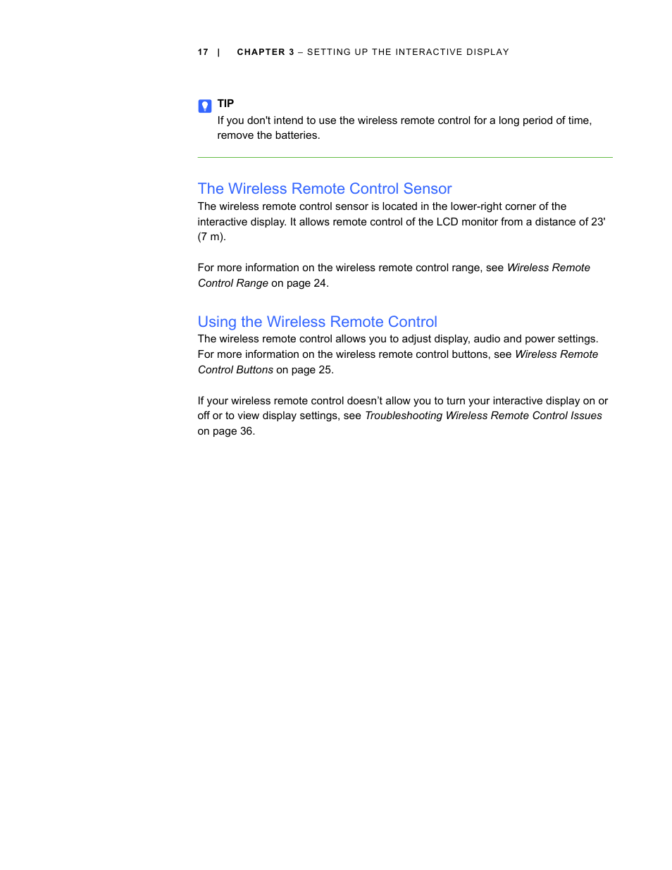 The wireless remote control sensor, Using the wireless remote control | Smart Technologies SBID Interactive Display 6052i User Manual | Page 25 / 62