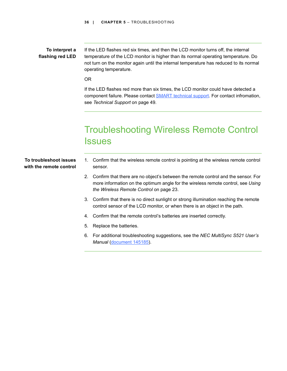 Troubleshooting wireless remote control issues | Smart Technologies SBID Interactive Display 6052i User Manual | Page 44 / 62