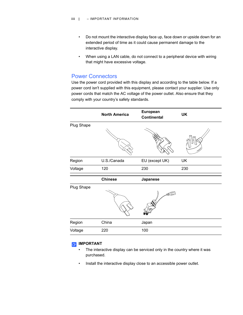 Power connectors | Smart Technologies SBID Interactive Display 6052i User Manual | Page 5 / 62