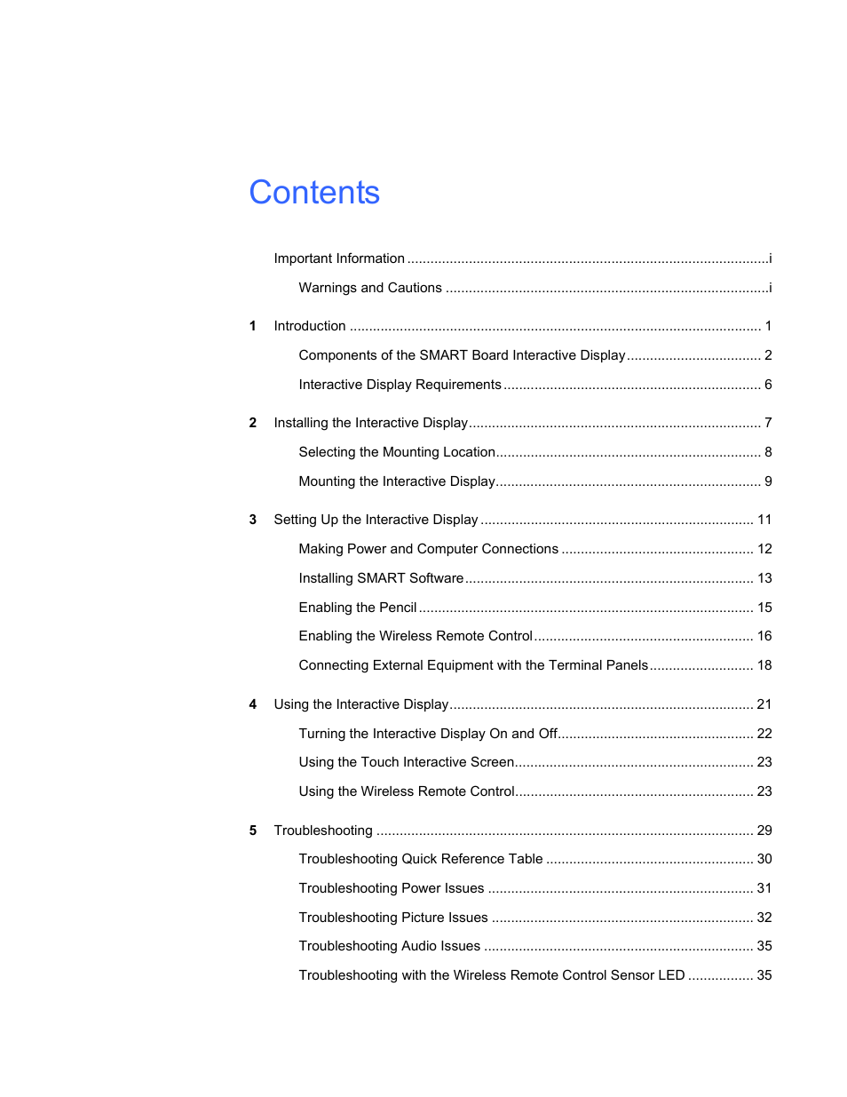 Smart Technologies SBID Interactive Display 6052i User Manual | Page 7 / 62