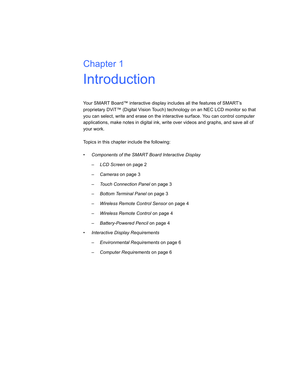 Introduction, Chapter 1 | Smart Technologies SBID Interactive Display 6052i User Manual | Page 9 / 62