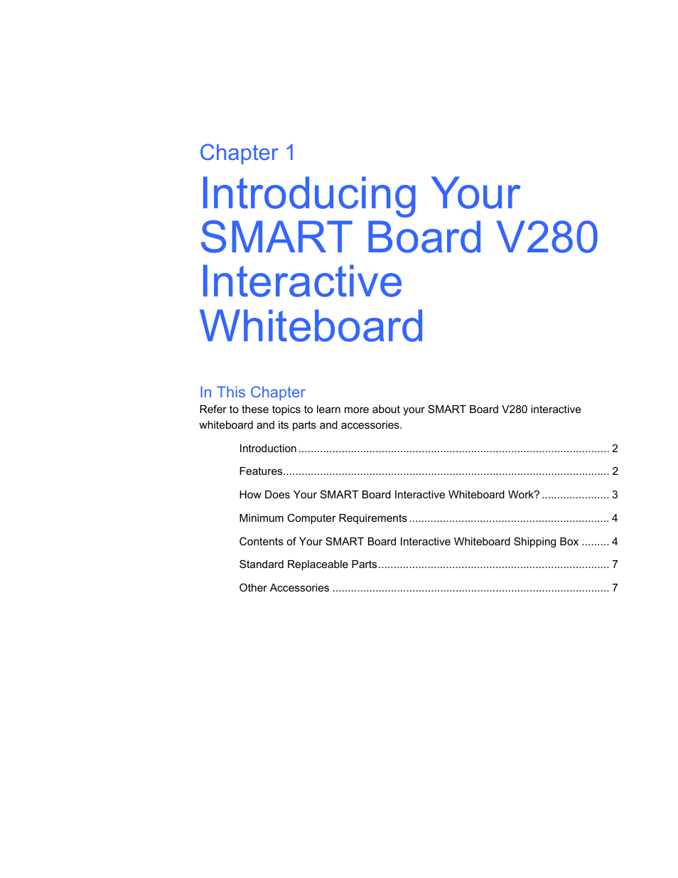In this chapter | Smart Technologies Smart Board V280 User Manual | Page 11 / 94