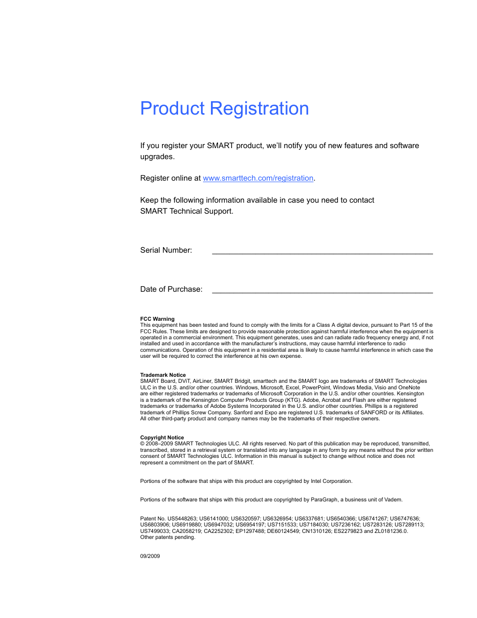 Product registration | Smart Technologies Smart Board V280 User Manual | Page 2 / 94