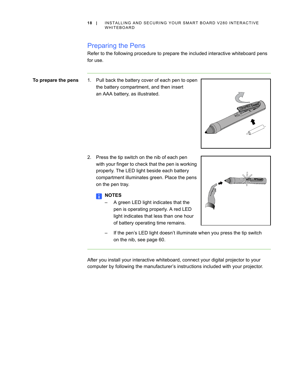 Preparing the pens | Smart Technologies Smart Board V280 User Manual | Page 28 / 94