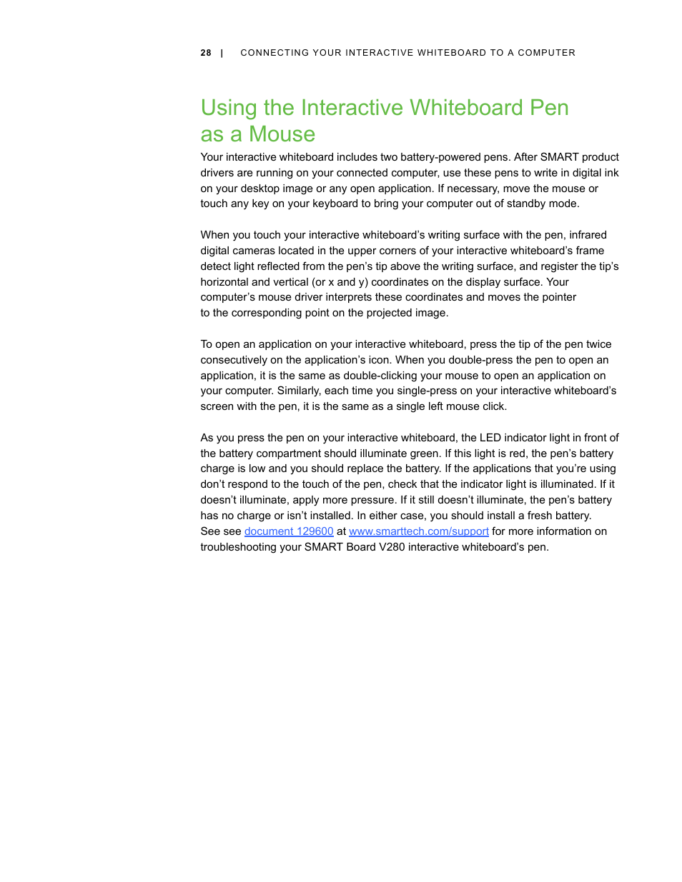 Using the interactive whiteboard pen as a mouse | Smart Technologies Smart Board V280 User Manual | Page 38 / 94