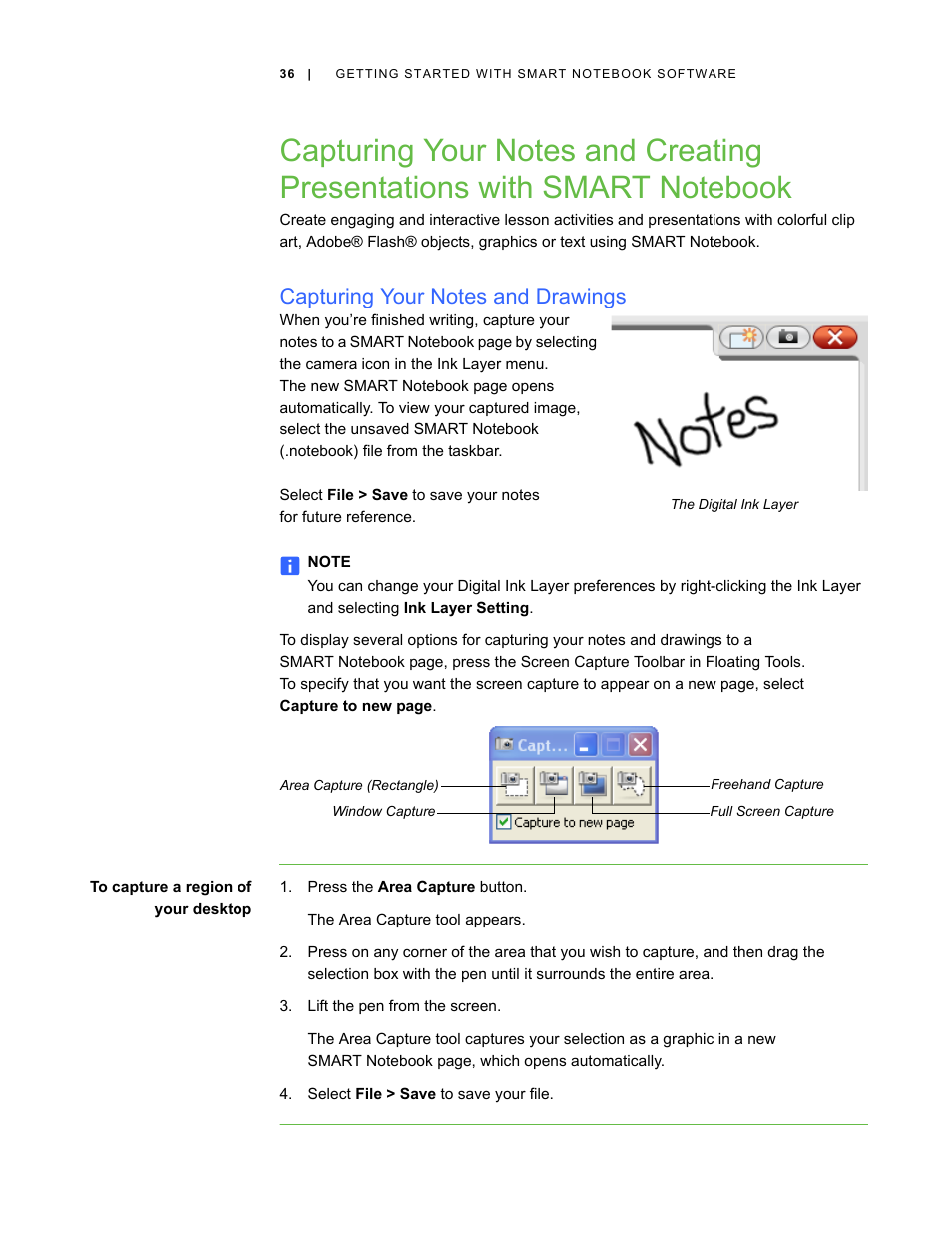 Capturing your notes and drawings | Smart Technologies Smart Board V280 User Manual | Page 46 / 94