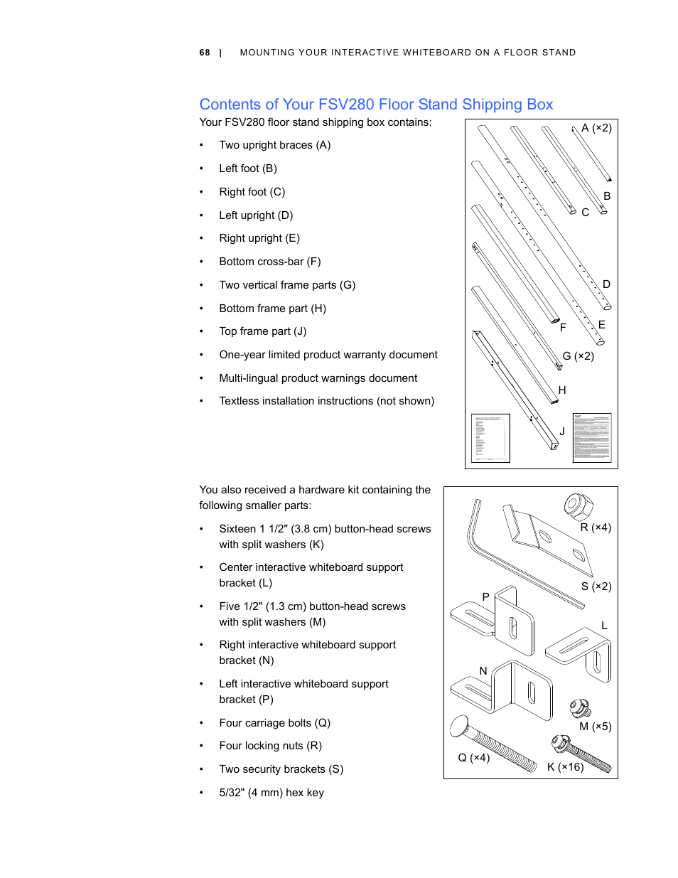 Contents of your fsv280 floor stand shipping box | Smart Technologies Smart Board V280 User Manual | Page 78 / 94