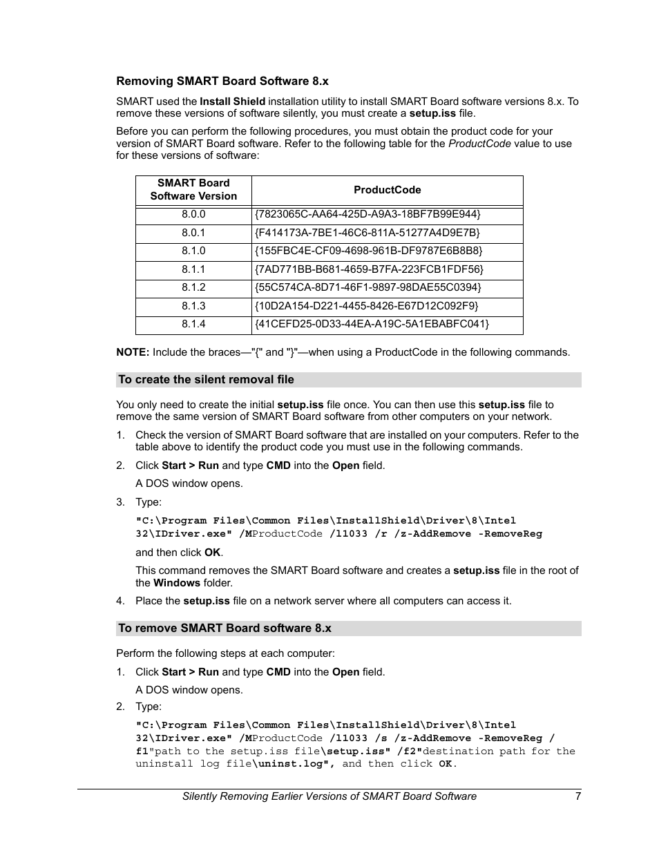 Removing smart board software 8.x, To create the silent removal file, To remove smart board software 8.x | Smart Technologies Smart Board Software 9.7 User Manual | Page 11 / 30