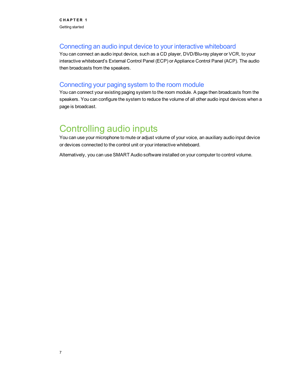 Connecting your paging system to the room module, Controlling audio inputs | Smart Technologies SMART Audio 340 User Manual | Page 13 / 58