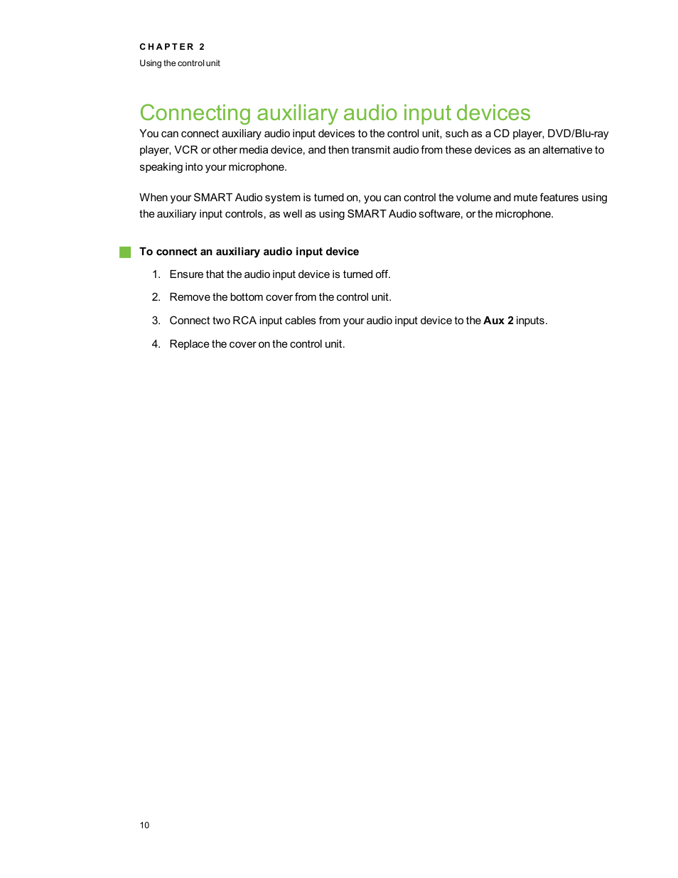 Connecting auxiliary audio input devices | Smart Technologies SMART Audio 340 User Manual | Page 16 / 58