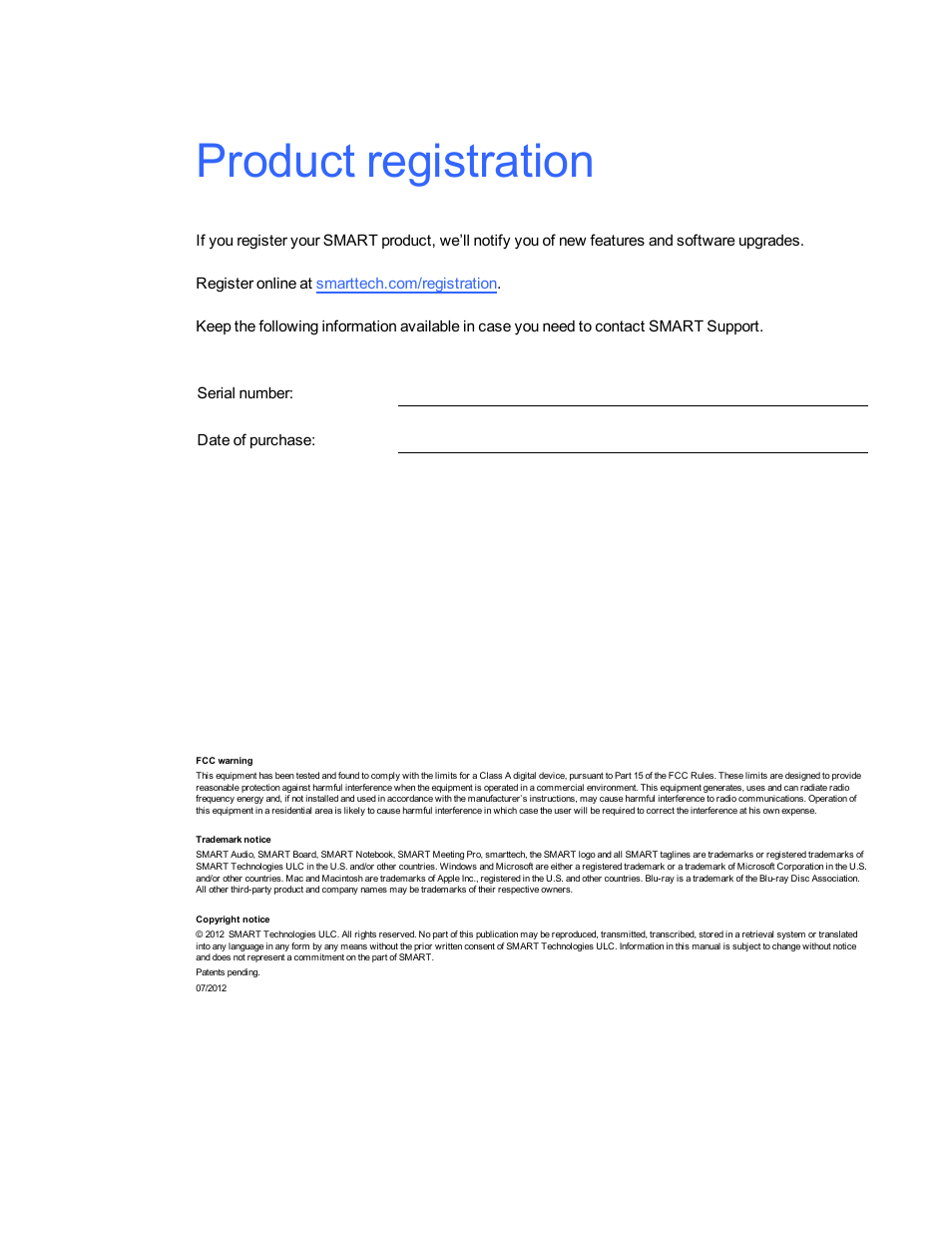Product registration | Smart Technologies SMART Audio 340 User Manual | Page 2 / 58