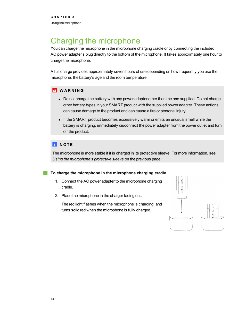 Charging the microphone, Charging the | Smart Technologies SMART Audio 340 User Manual | Page 20 / 58