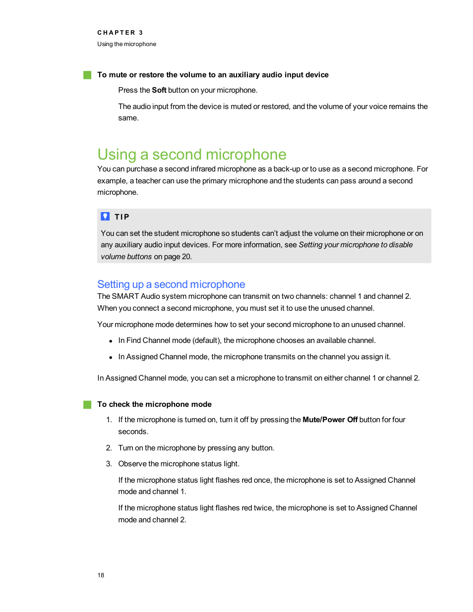 Using a second microphone, Setting up a second microphone | Smart Technologies SMART Audio 340 User Manual | Page 24 / 58