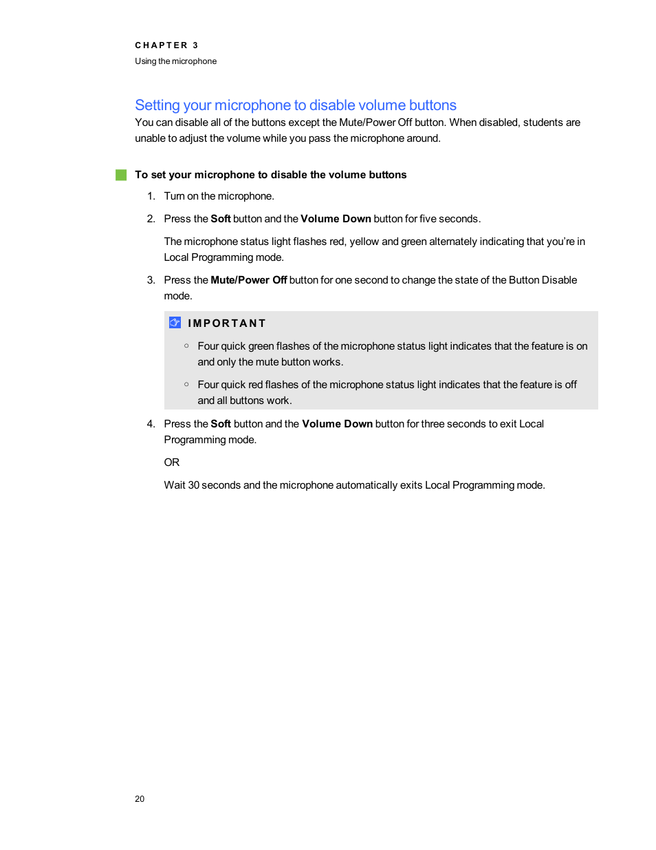 Setting your microphone to disable volume buttons | Smart Technologies SMART Audio 340 User Manual | Page 26 / 58