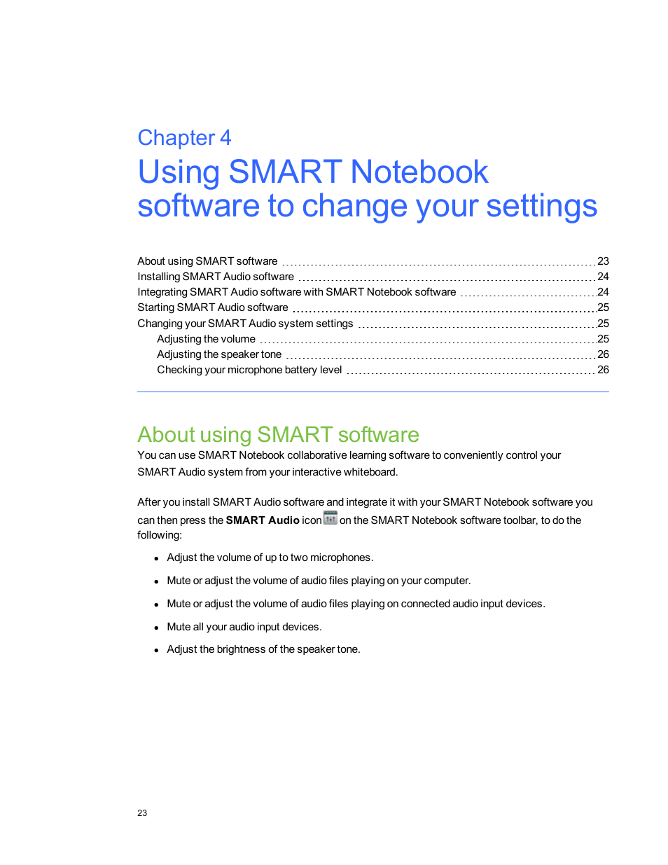 About using smart software, Chapter 4 | Smart Technologies SMART Audio 340 User Manual | Page 29 / 58