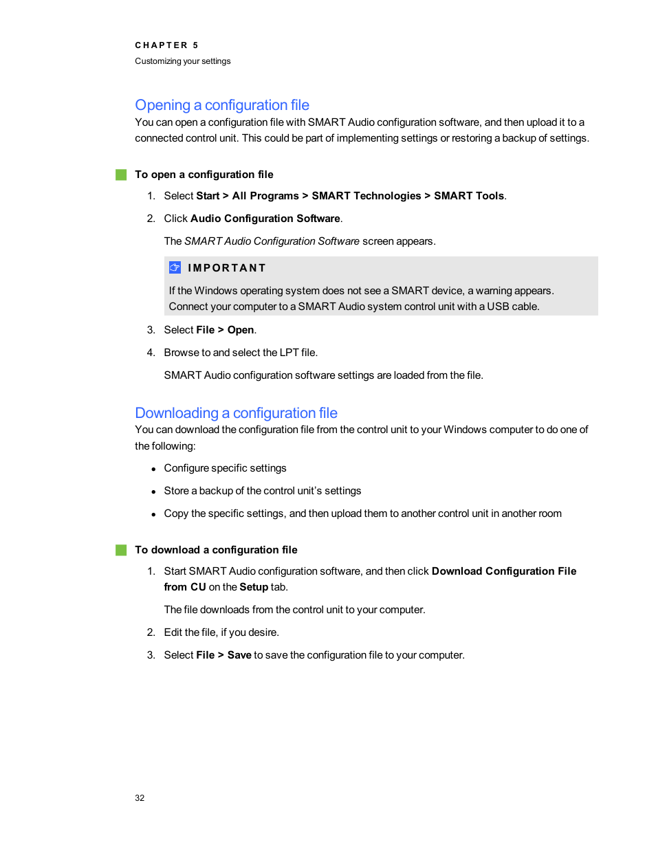 Opening a configuration file, Downloading a configuration file, Opening a | Smart Technologies SMART Audio 340 User Manual | Page 38 / 58