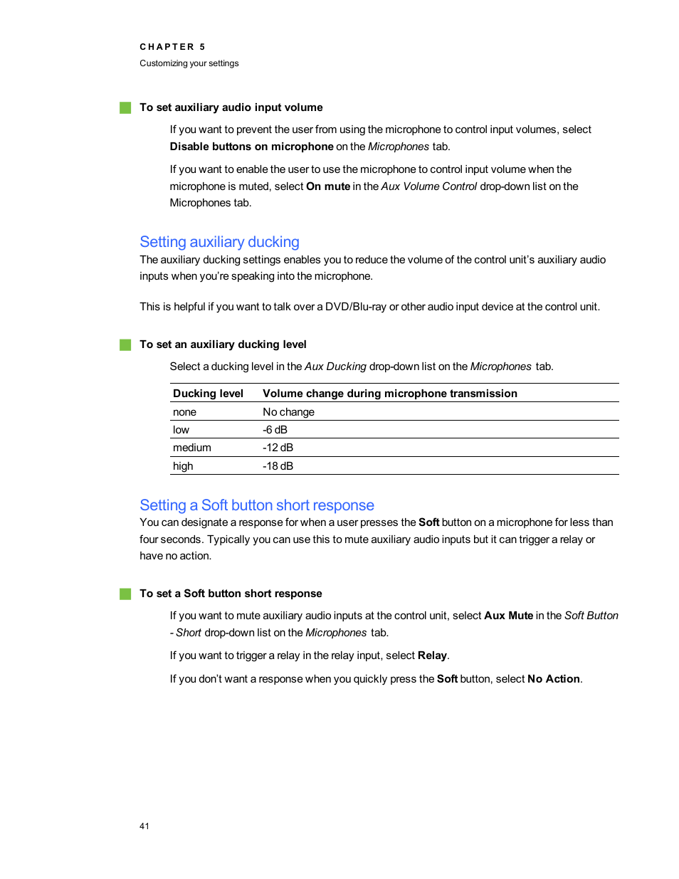 Setting auxiliary ducking, Setting a soft button short response | Smart Technologies SMART Audio 340 User Manual | Page 47 / 58