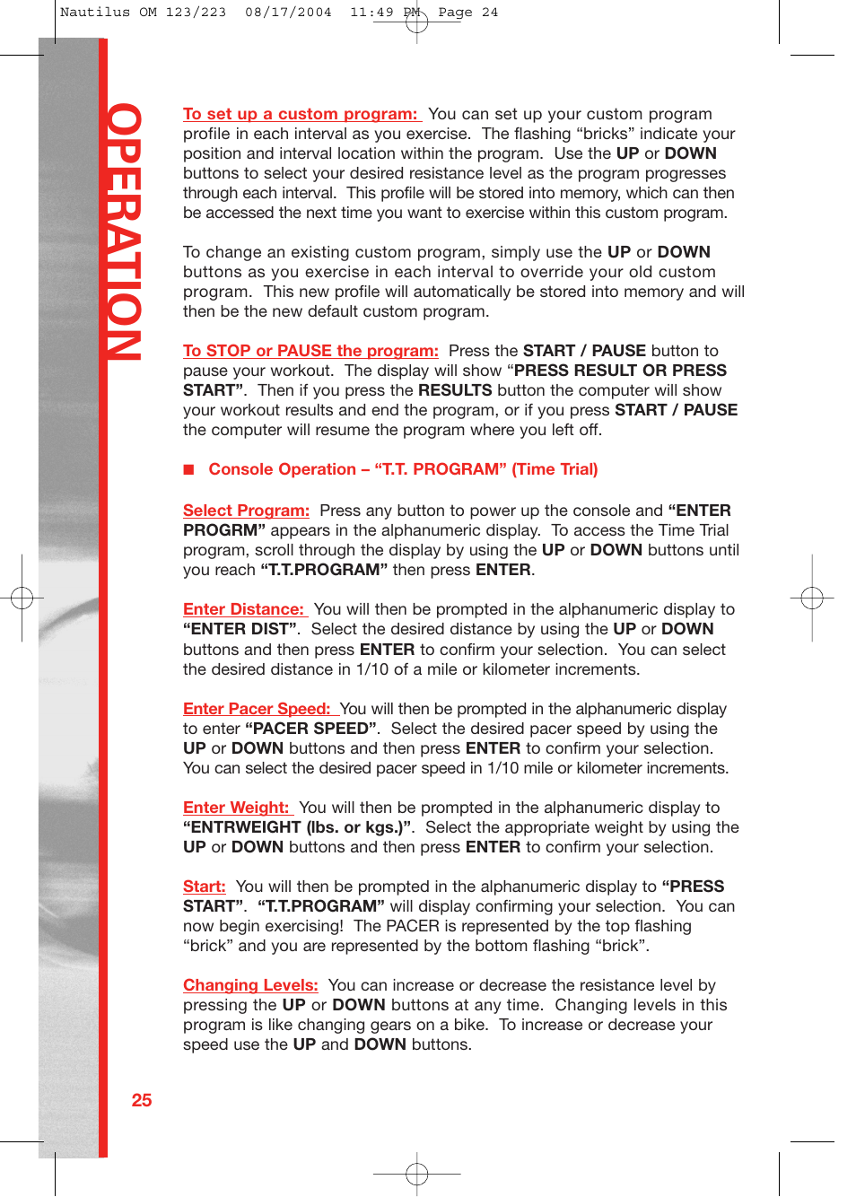 Opera tion | Schwinn 223 User Manual | Page 24 / 40