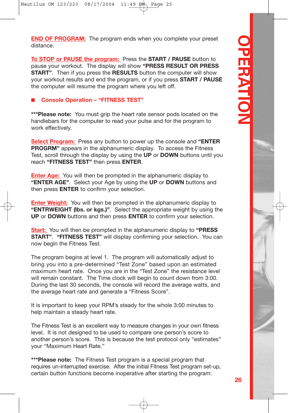 Opera tion | Schwinn 223 User Manual | Page 25 / 40