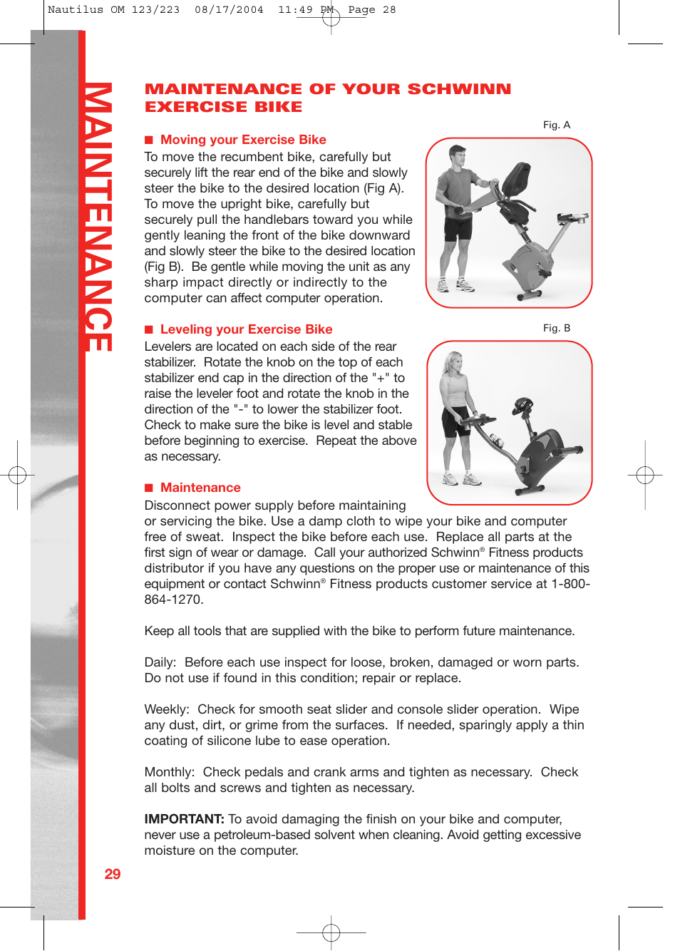 Maintenance | Schwinn 223 User Manual | Page 28 / 40