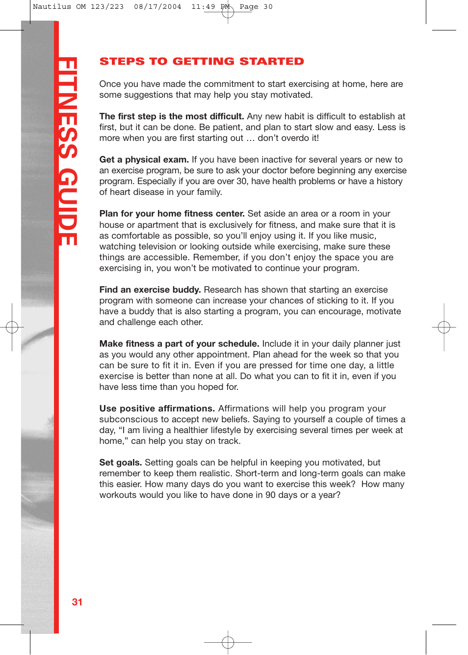 Fitness guide | Schwinn 223 User Manual | Page 30 / 40