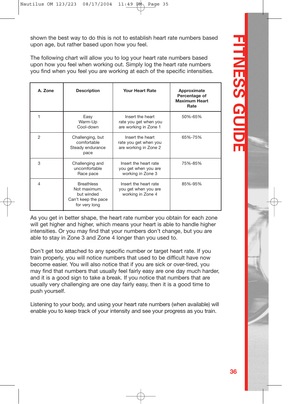 Fitness guide | Schwinn 223 User Manual | Page 35 / 40