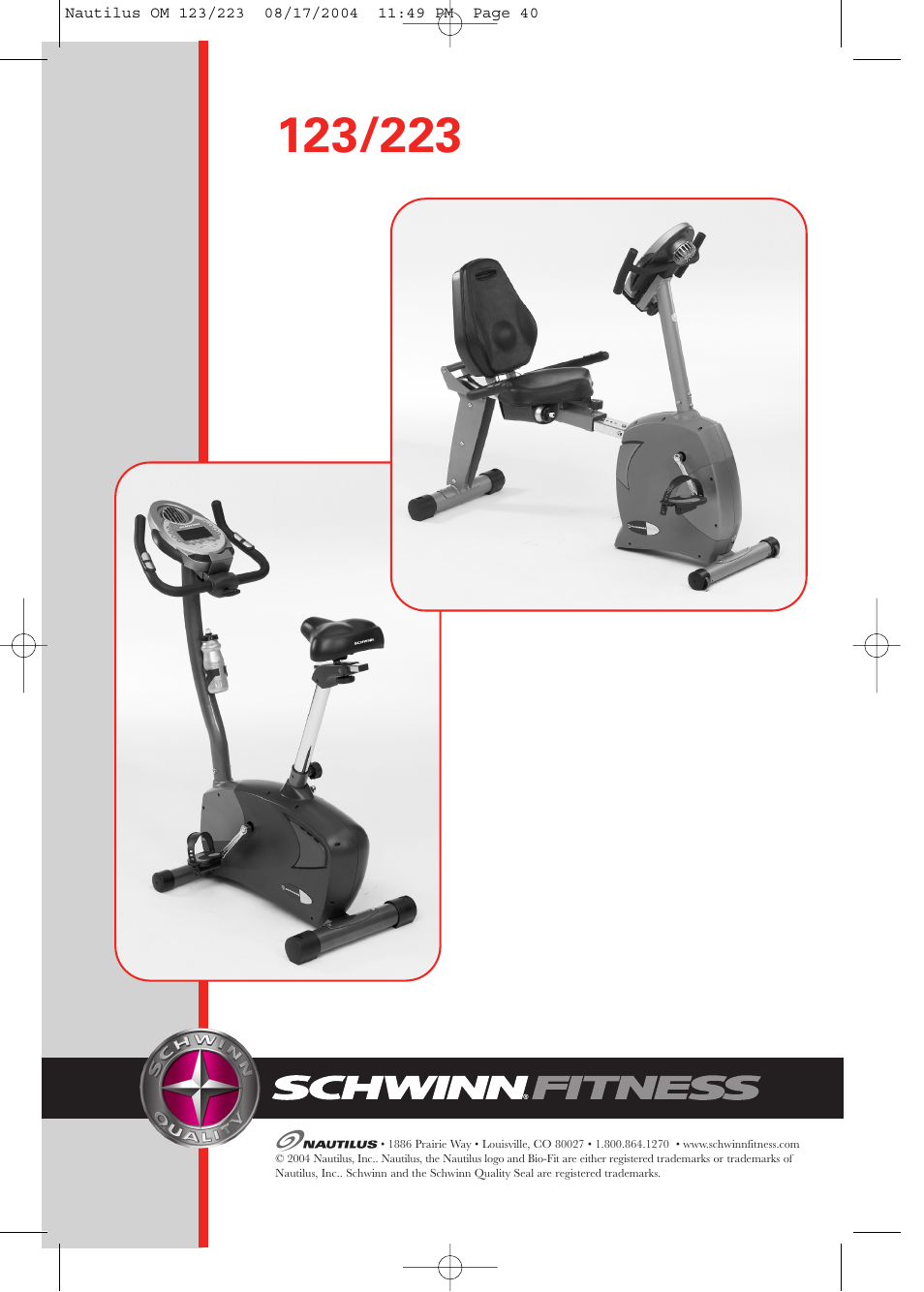 Schwinn 223 User Manual | Page 40 / 40