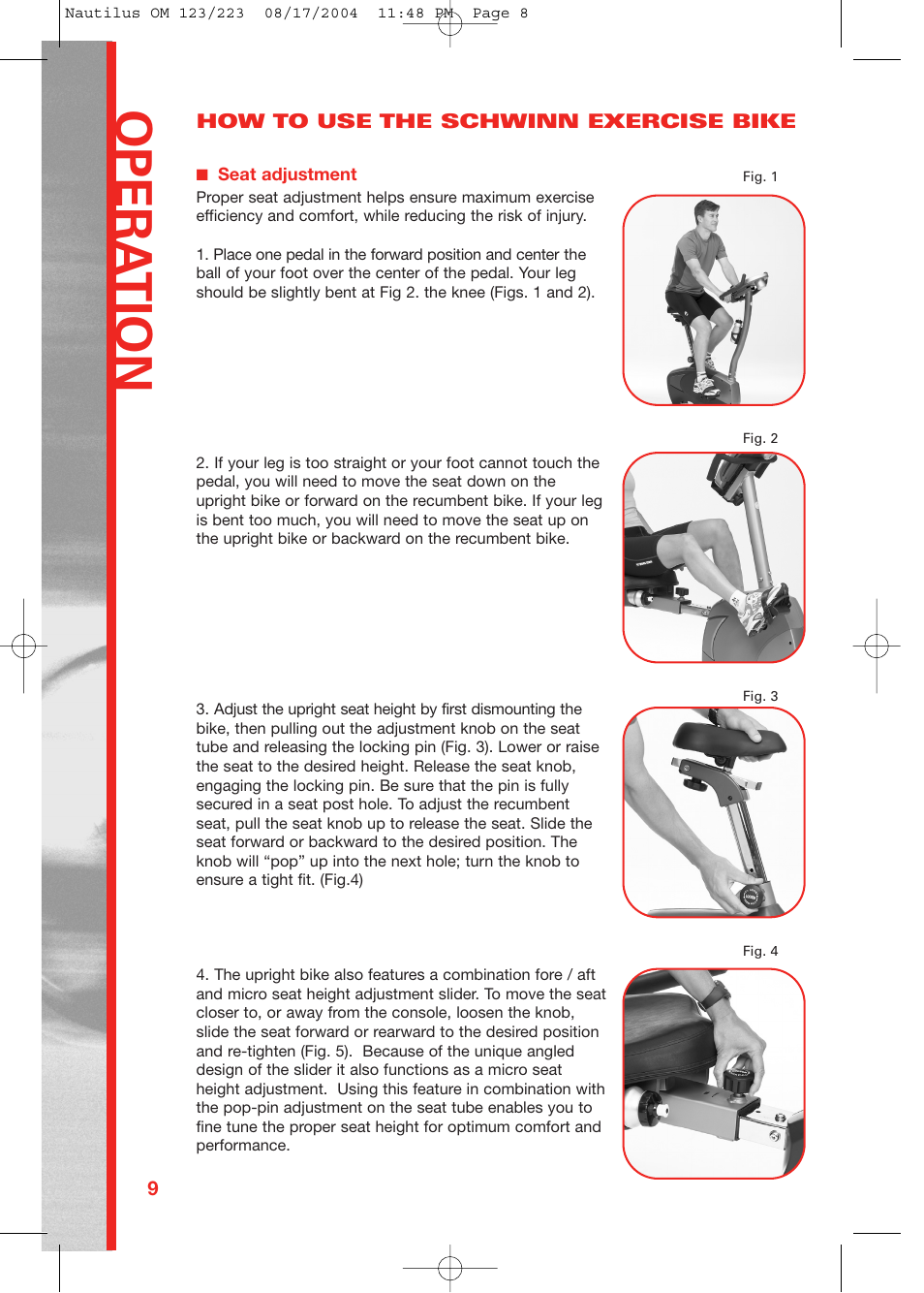 Opera tion | Schwinn 223 User Manual | Page 8 / 40