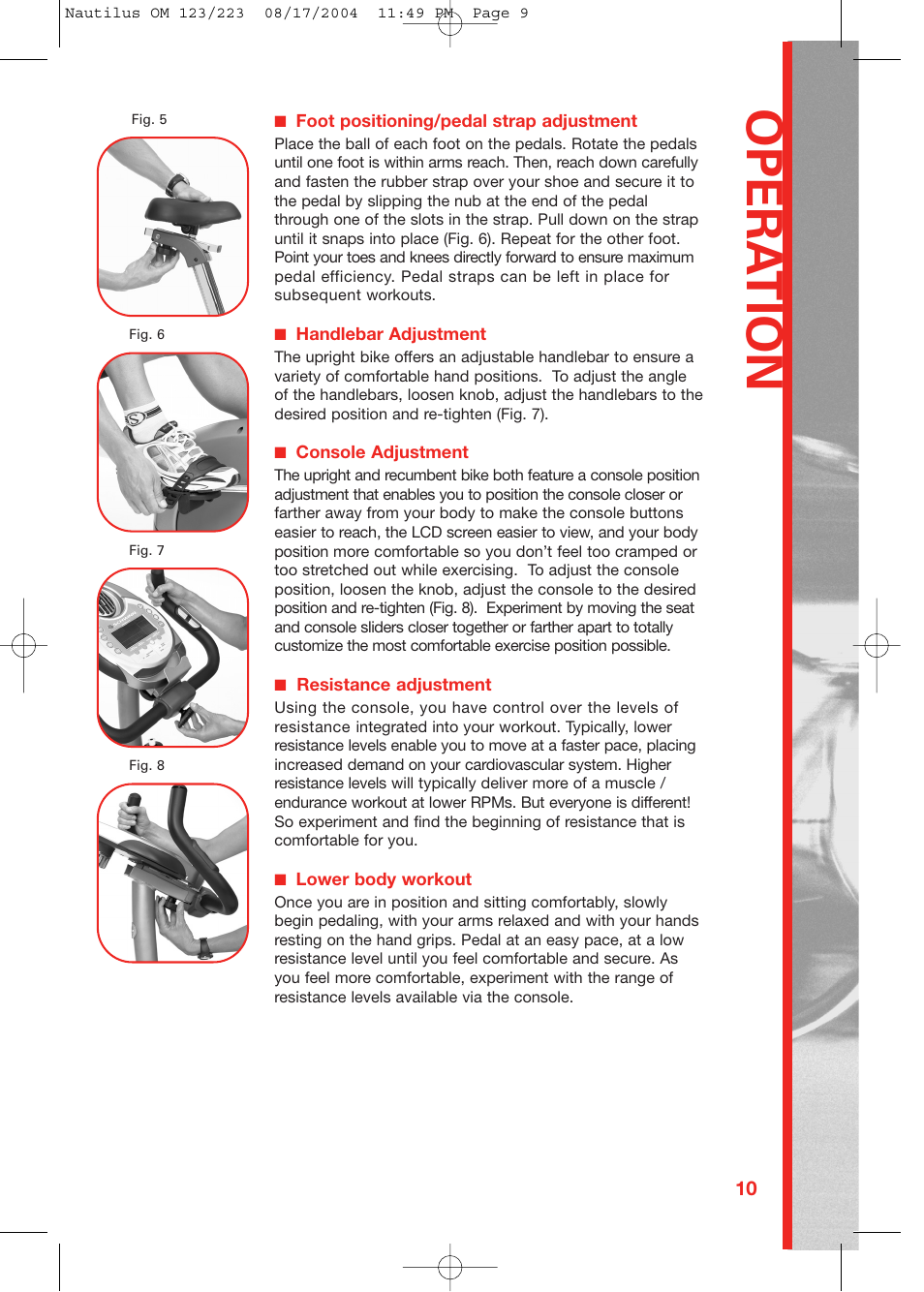 Opera tion | Schwinn 223 User Manual | Page 9 / 40