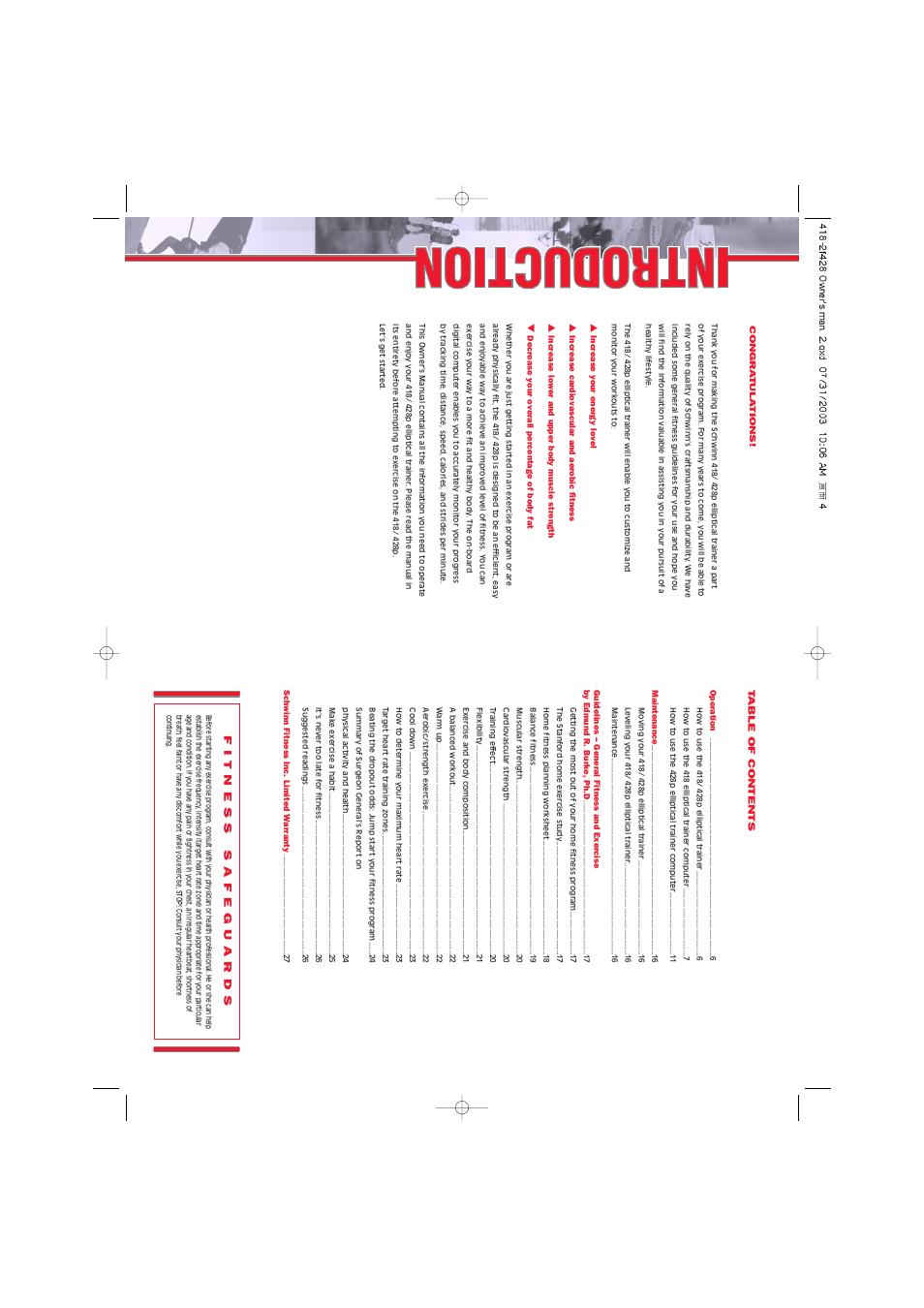 Fitness safeguards | Schwinn 418P User Manual | Page 3 / 15