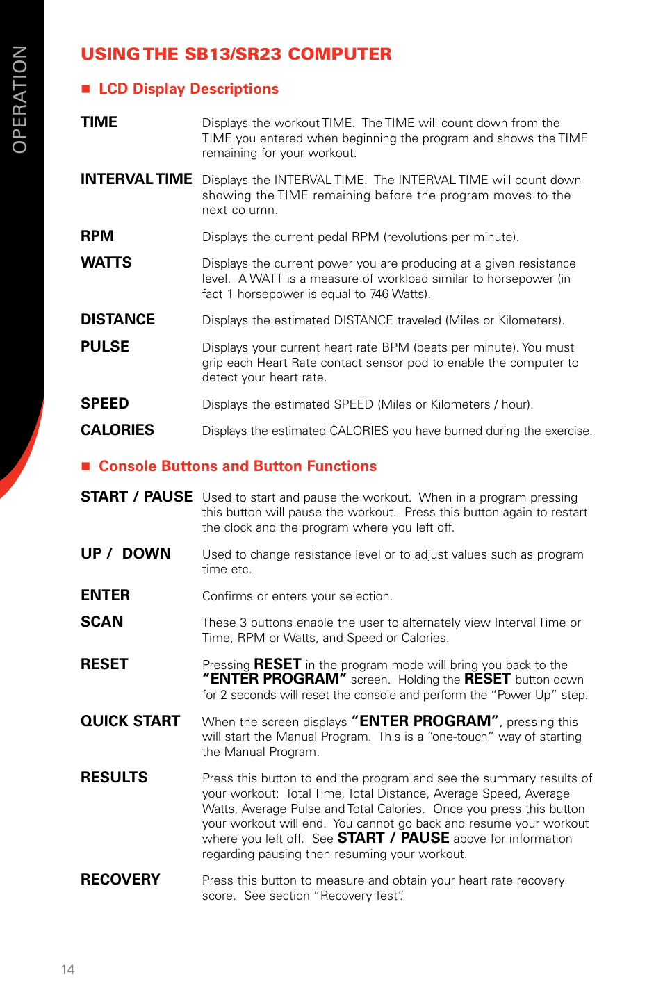 Using the sb13/sr23 computer | Schwinn SR23 User Manual | Page 14 / 44