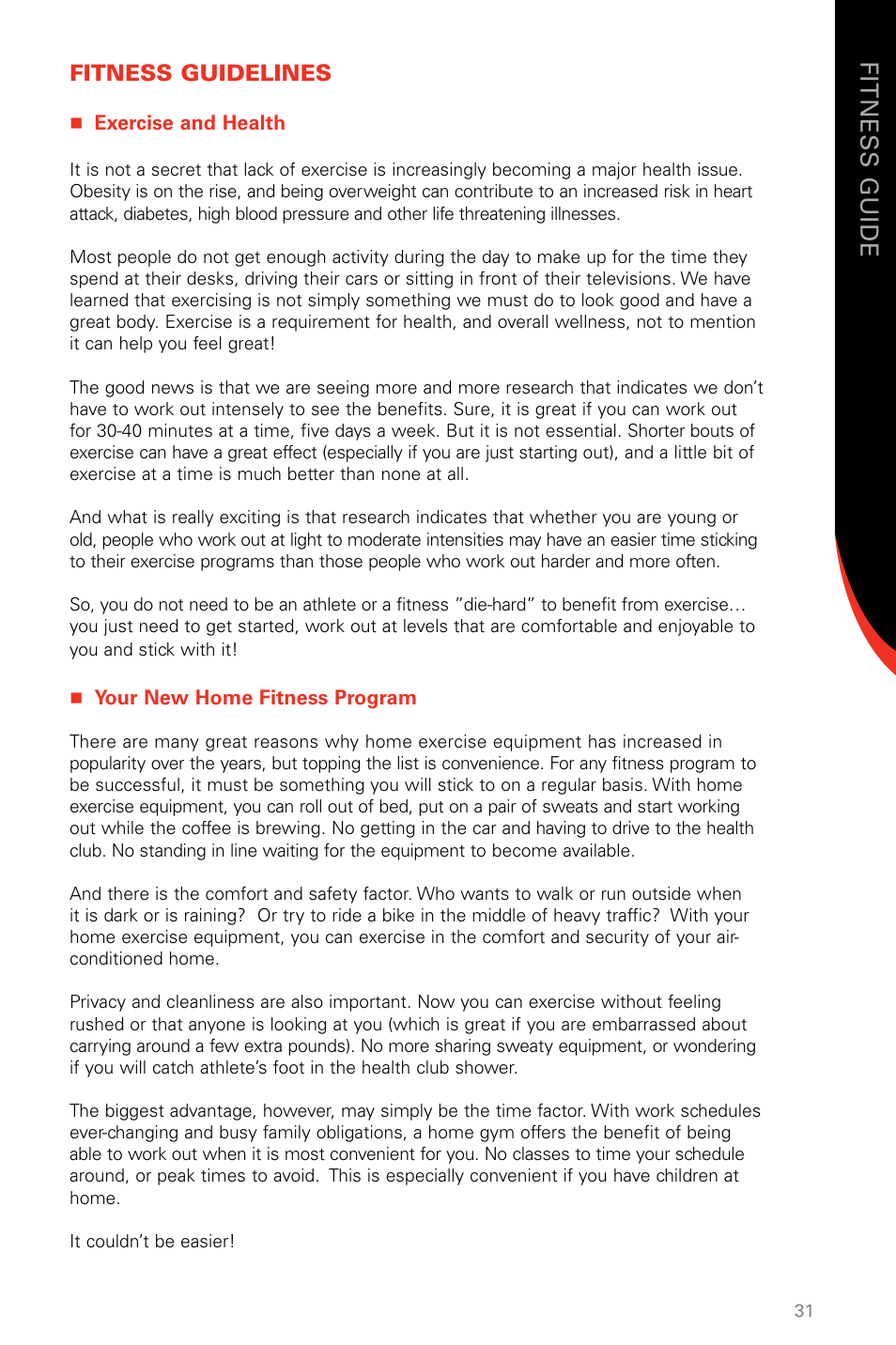 Fitness guidelines | Schwinn SR23 User Manual | Page 31 / 44