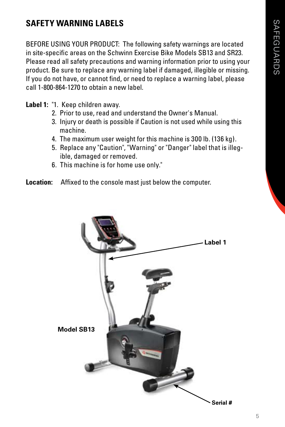 Safety warning labels | Schwinn SR23 User Manual | Page 5 / 44