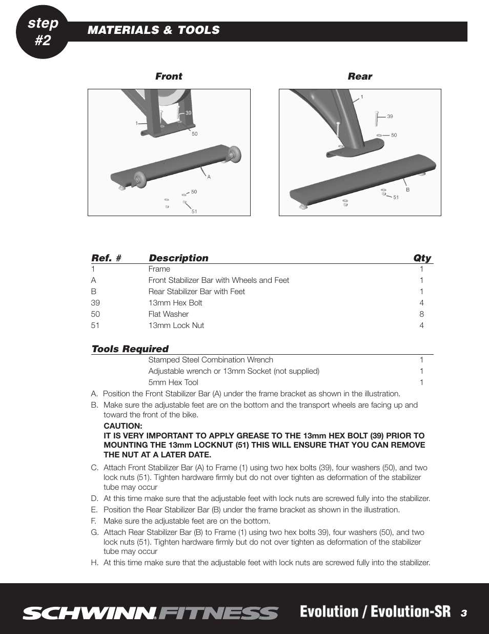 Ns-75, Evolution / evolution-sr, Step #2 | Materials & tools | Schwinn EVOLUTION NS-754 User Manual | Page 3 / 8