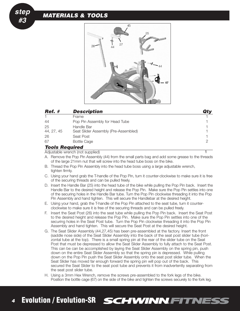 Evolution / evolution-sr, Step #3, Materials & tools | Schwinn EVOLUTION NS-754 User Manual | Page 4 / 8