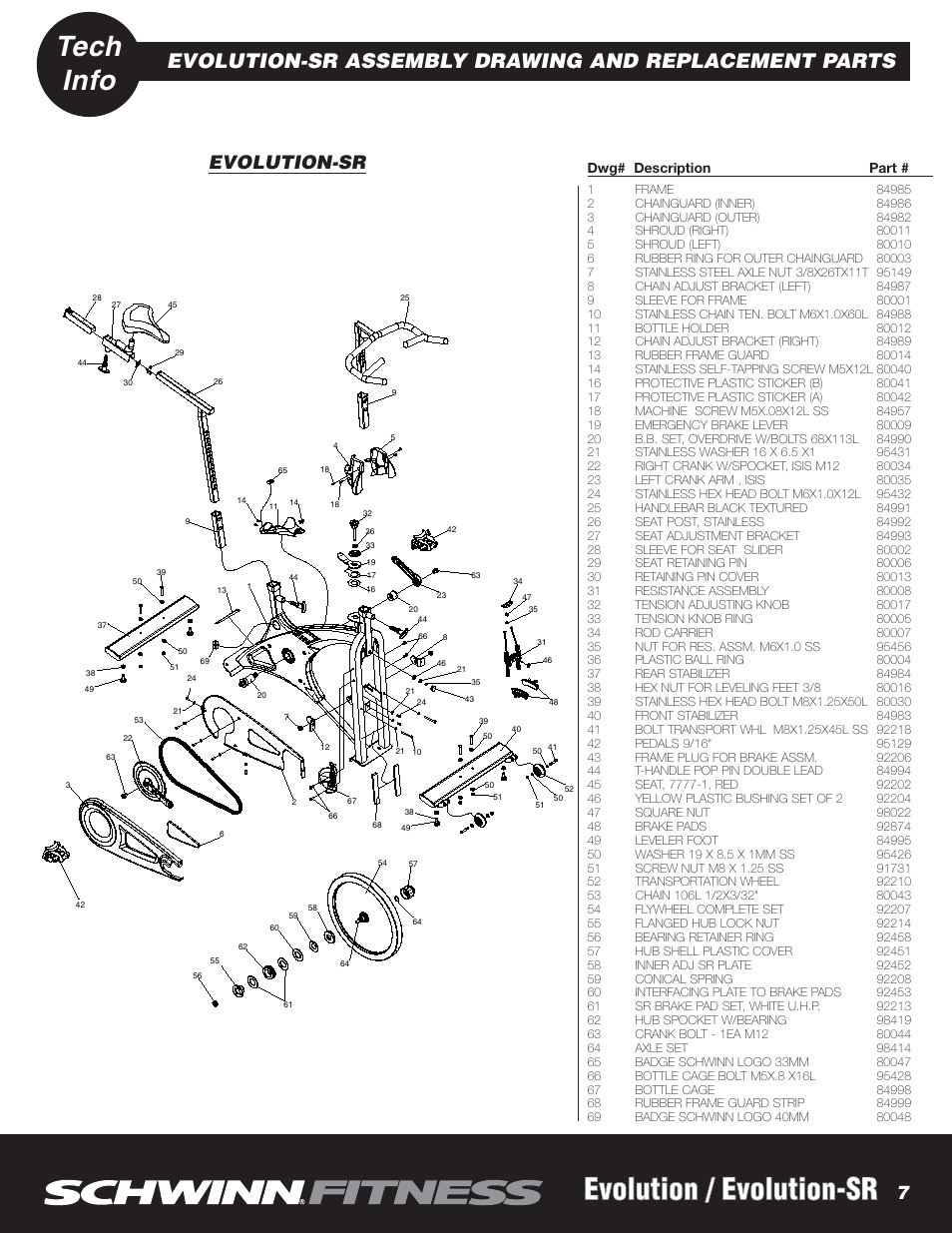 Ns-75, Evolution / evolution-sr, Tech info | Evolution-sr 7 | Schwinn EVOLUTION NS-754 User Manual | Page 7 / 8