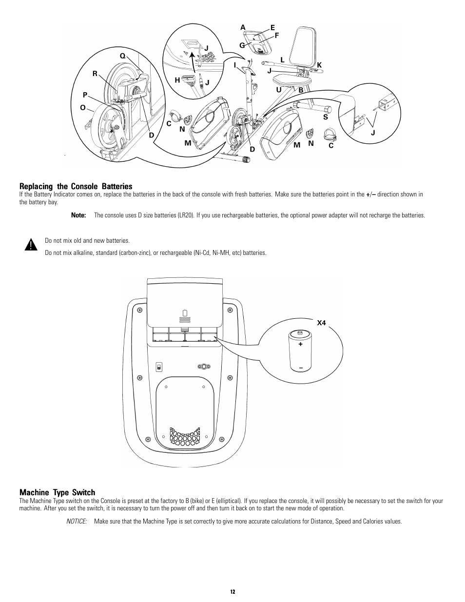 Replacing the console batteries, Machine type switch | Schwinn NAUTILUS A10 User Manual | Page 12 / 16
