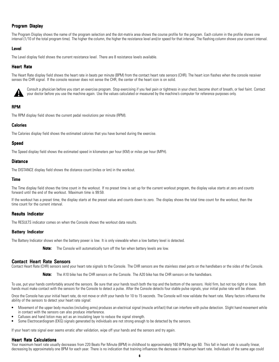 Contact heart rate sensors, Heart rate calculations | Schwinn NAUTILUS A10 User Manual | Page 6 / 16