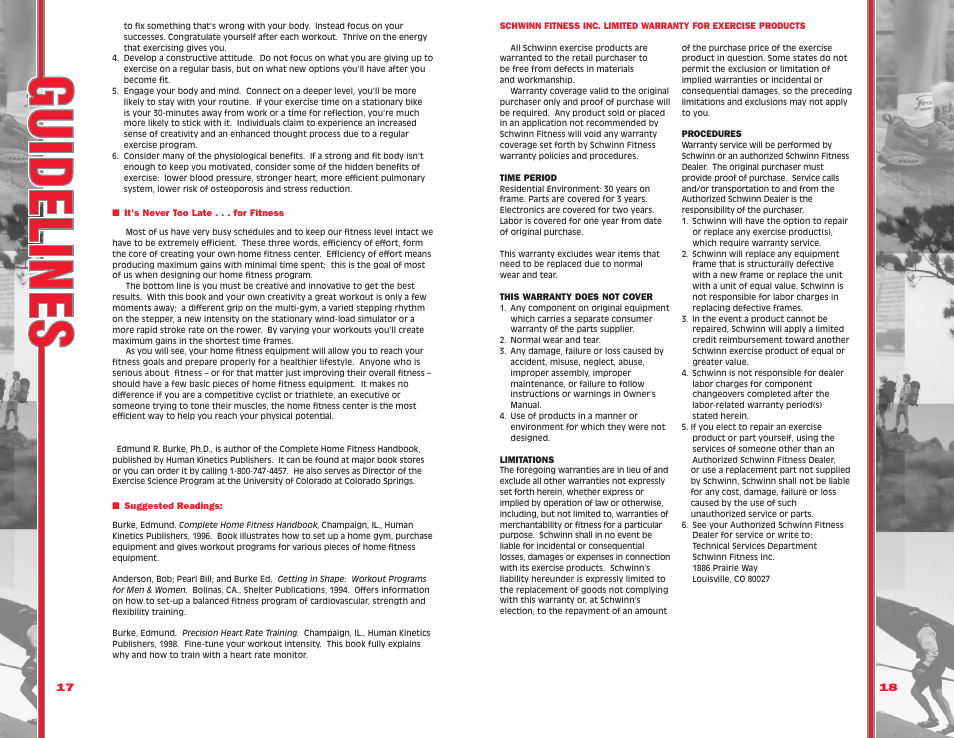 Schwinn 117P/217P User Manual | Page 12 / 13