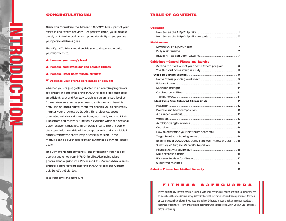 Schwinn 117P/217P User Manual | Page 3 / 13