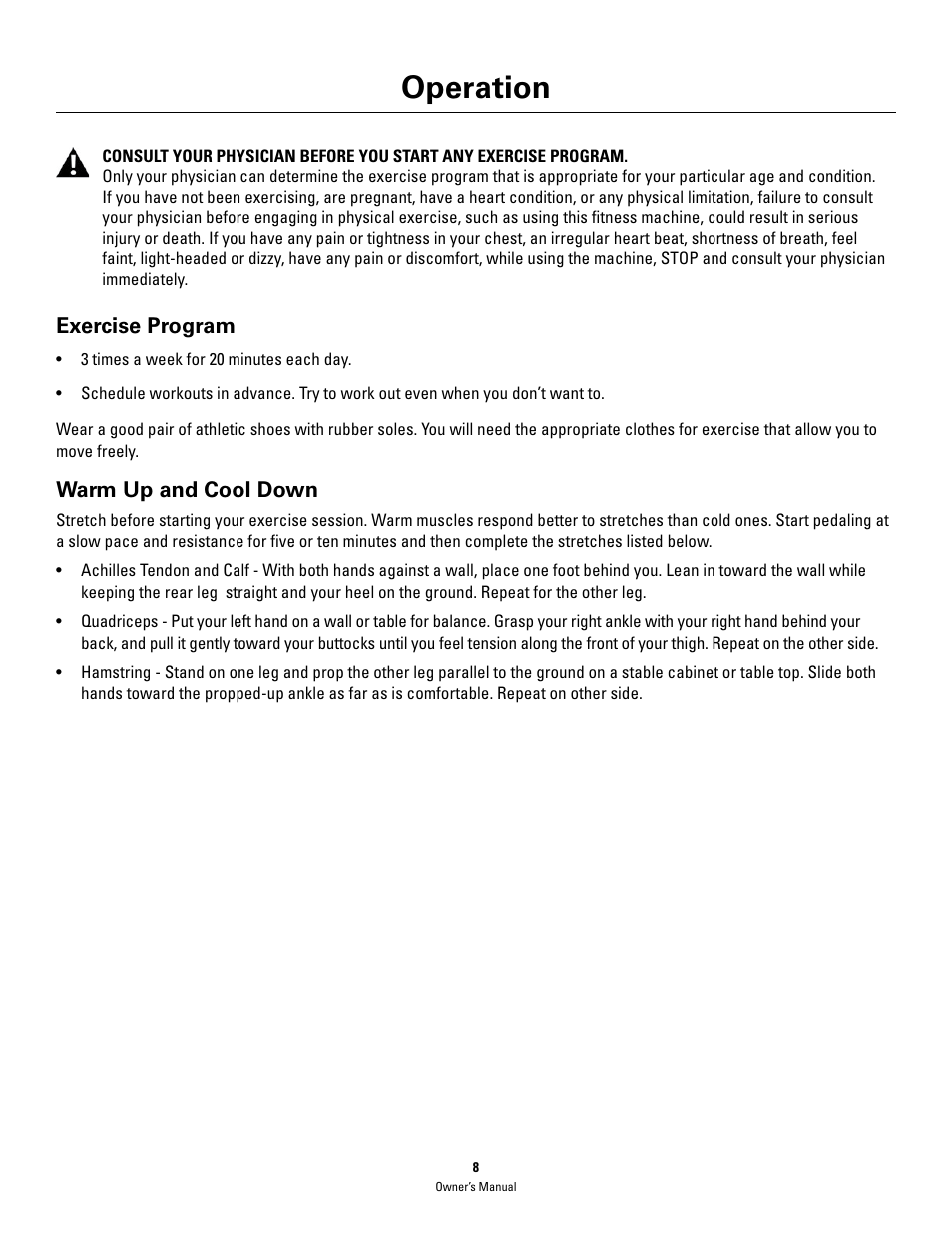 Operation | Schwinn 460 User Manual | Page 10 / 88