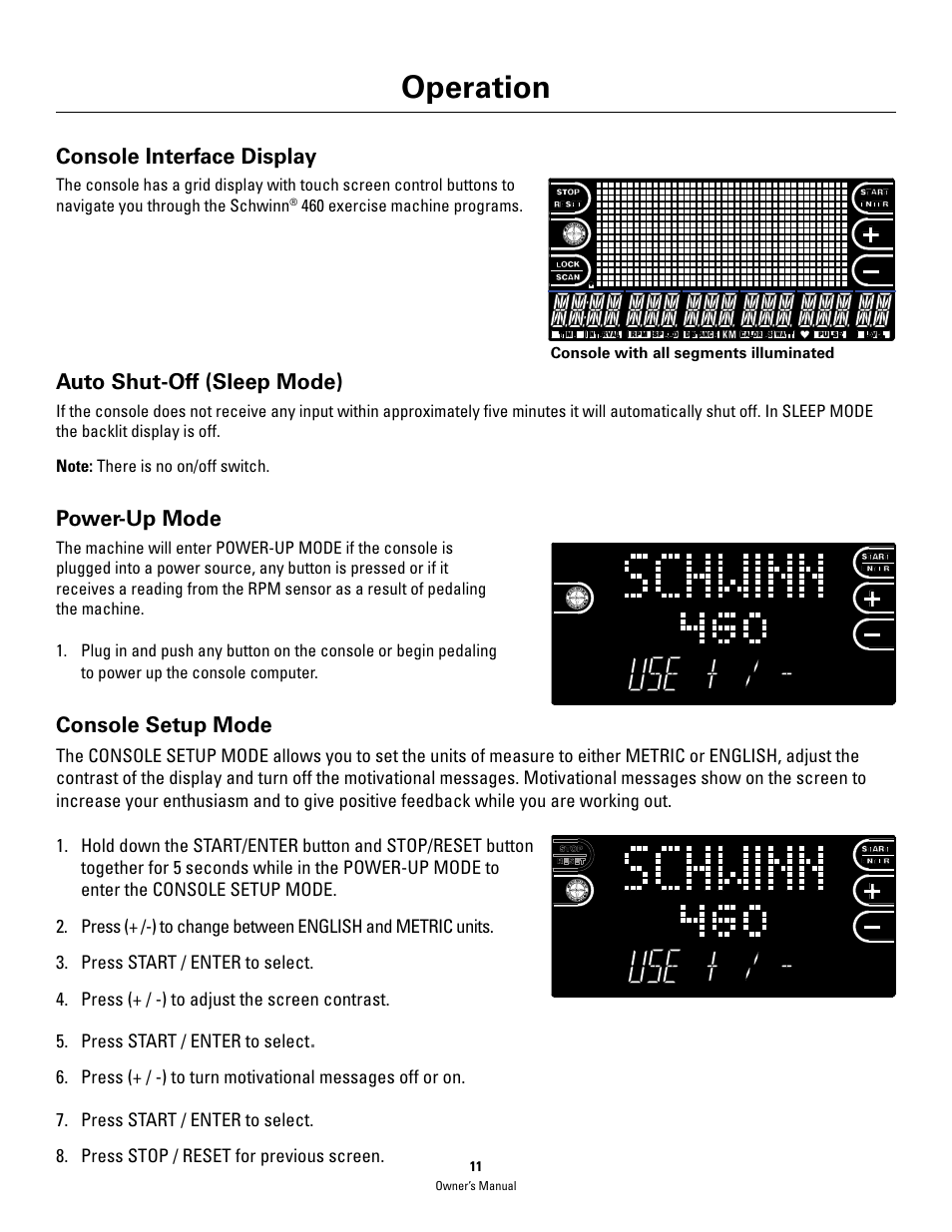 Operation | Schwinn 460 User Manual | Page 13 / 88