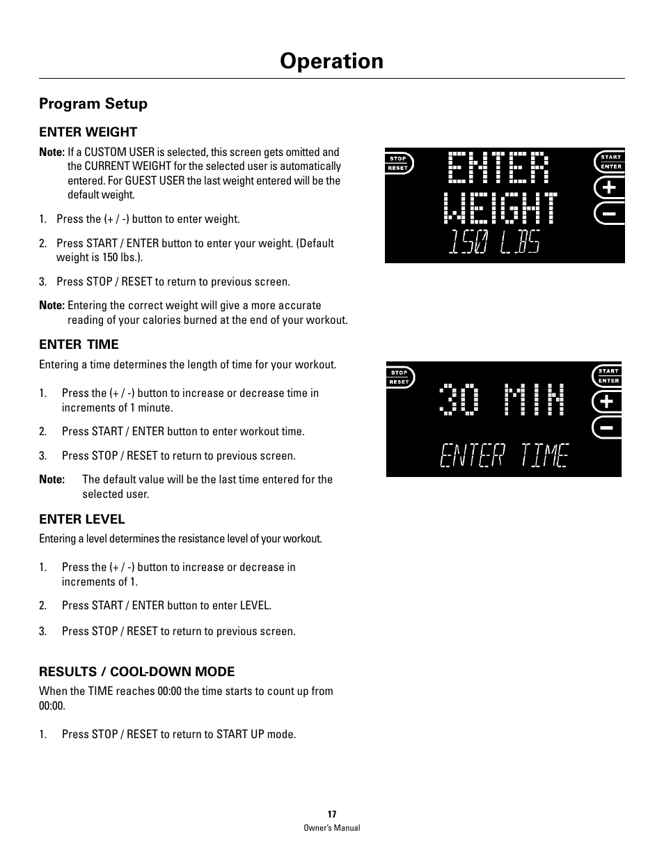 Operation, Program setup | Schwinn 460 User Manual | Page 19 / 88