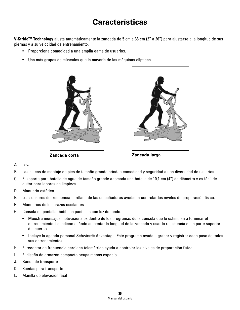 Características | Schwinn 460 User Manual | Page 37 / 88