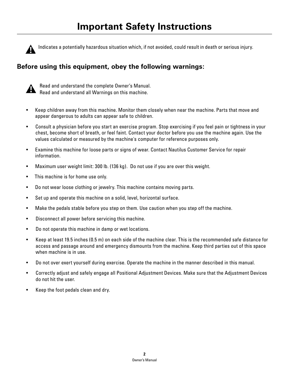 Important safety instructions | Schwinn 460 User Manual | Page 4 / 88